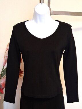 2 for $25 Womens Long Sleeve Stretch V Neck Black Cotton T Shirt Soft Warm Top 6